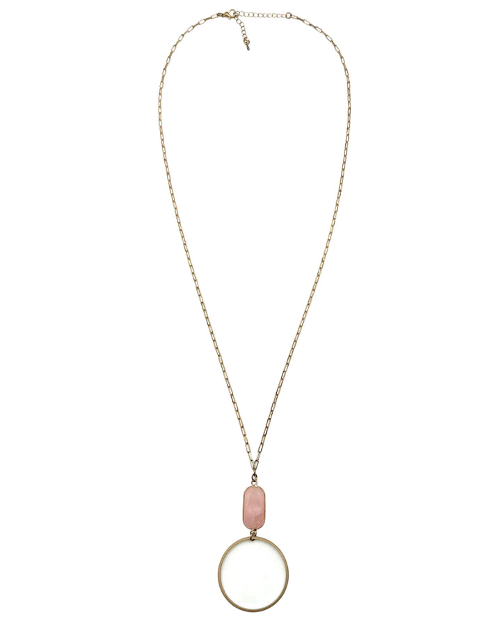 Long Pink Stone & Circle Necklace