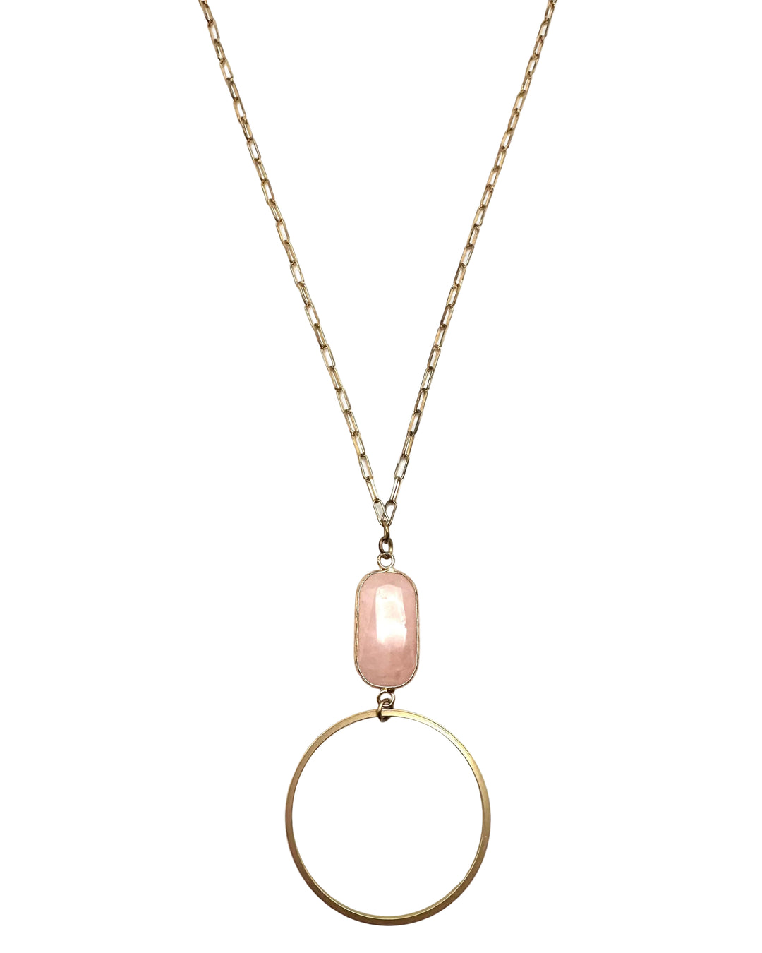 Long Pink Stone & Circle Necklace