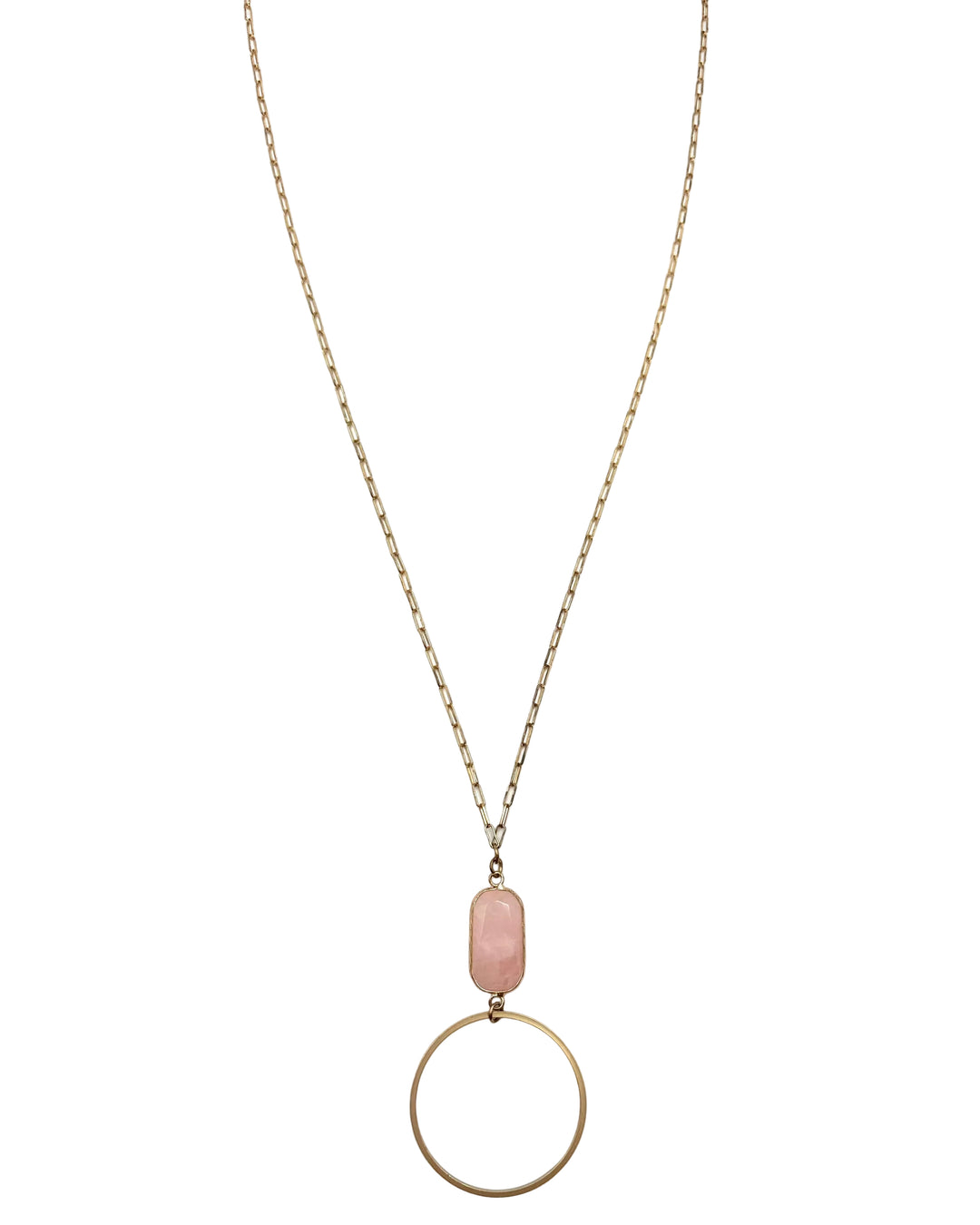 Long Pink Stone & Circle Necklace