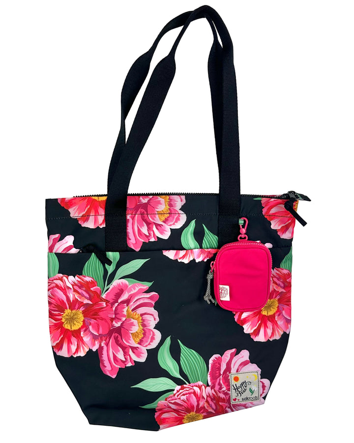 Black Tote Bag With Pink Floral Design