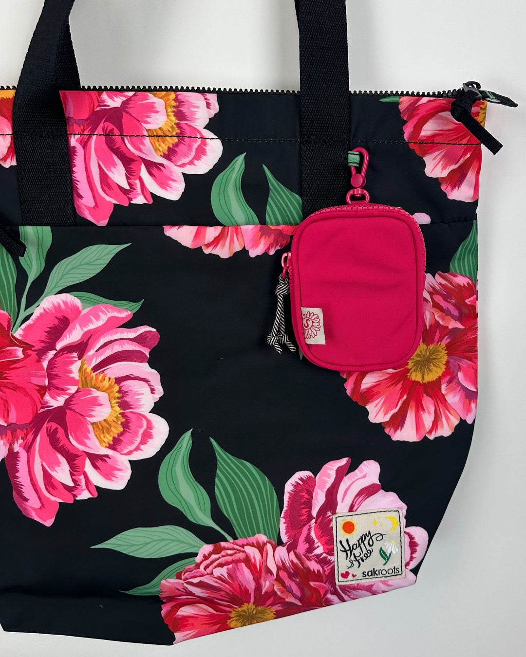 Black Tote Bag With Pink Floral Design
