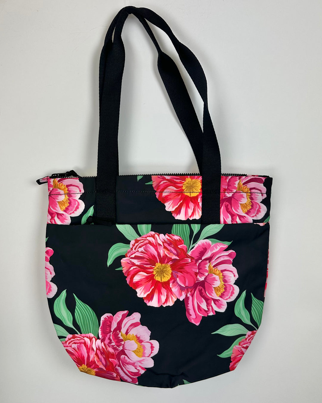 Black Tote Bag With Pink Floral Design