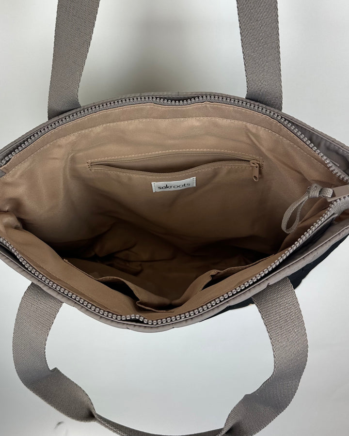 Black and Beige Quilted Tote Bag