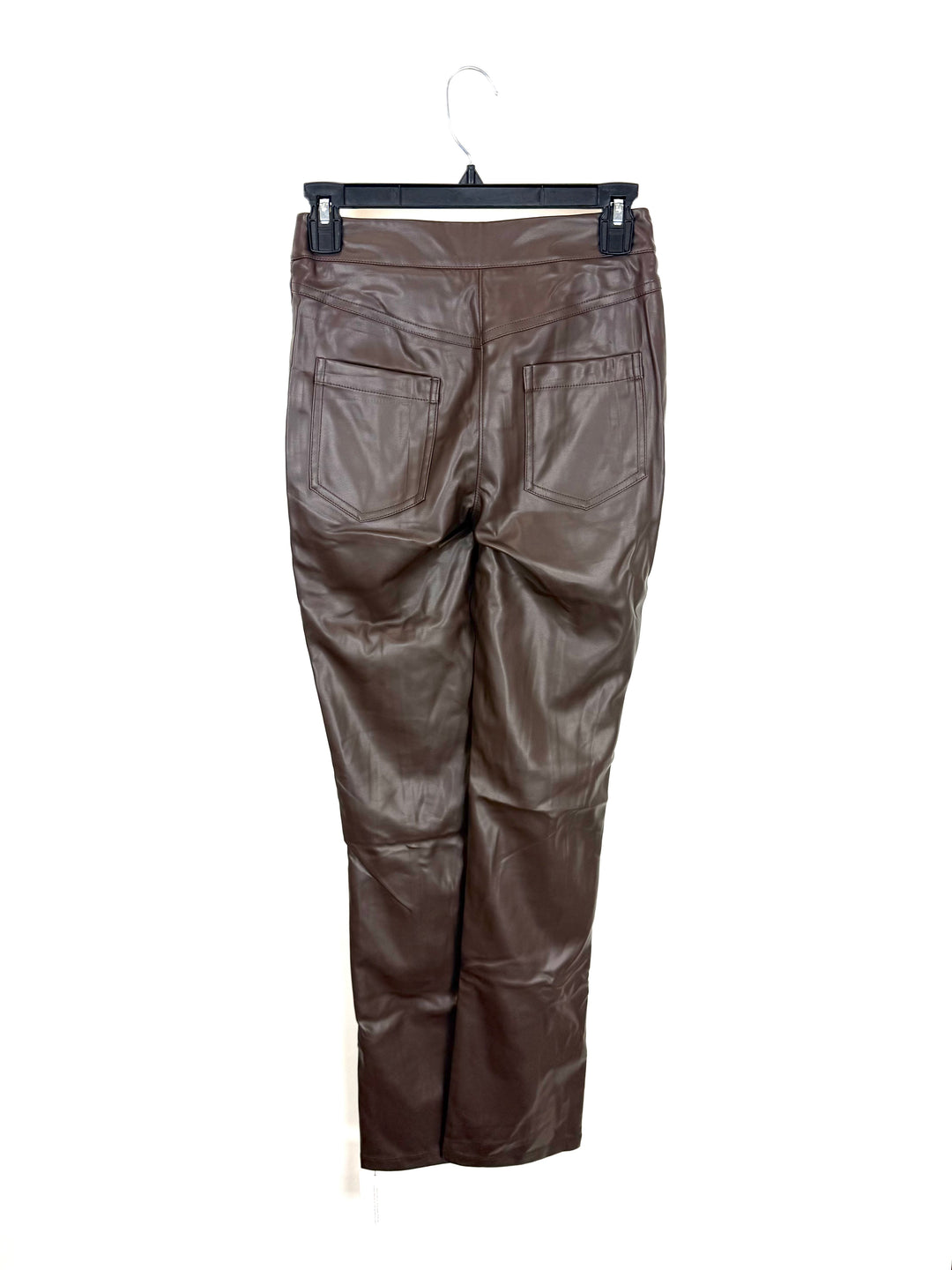 Brown Front Tie Faux Leather Pants - 0/2 and 2/4