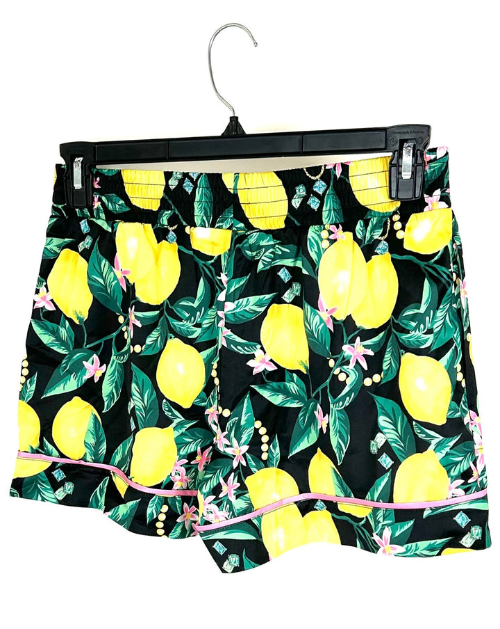 Black Lemon Print Pajama Bottoms - Small