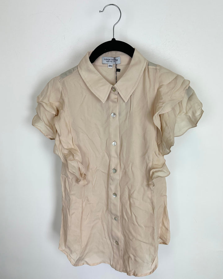 Muted Beige Ruffle Top - Size 0/2