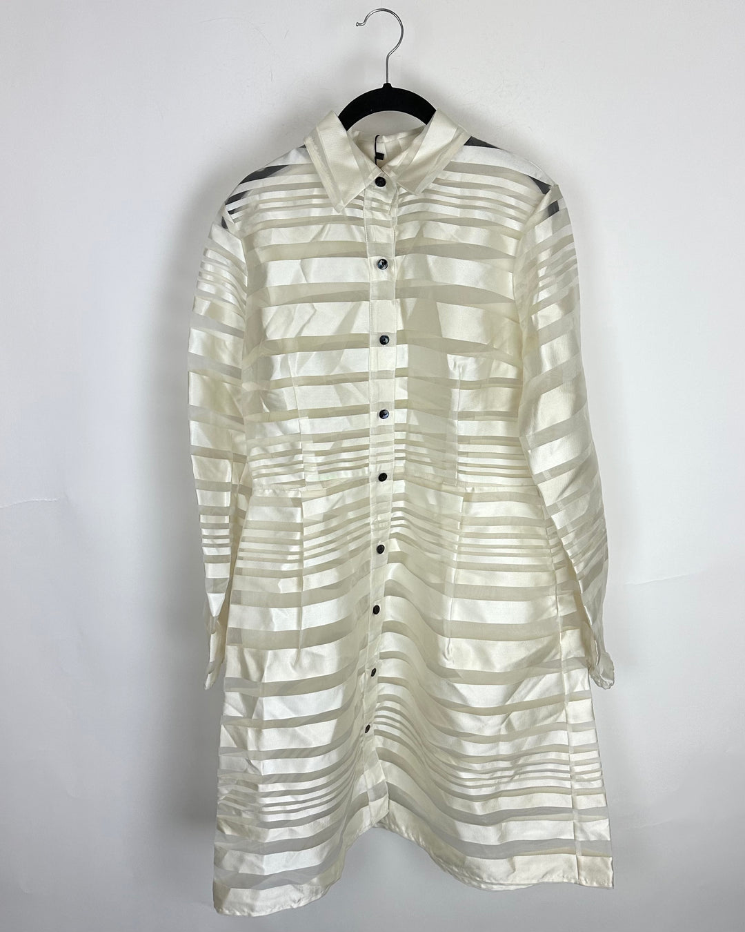 Cream Sheer Overlay Striped Dress - Size 4/6