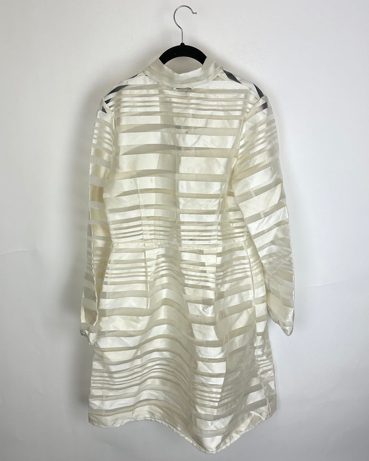 Cream Sheer Overlay Striped Dress - Size 4/6