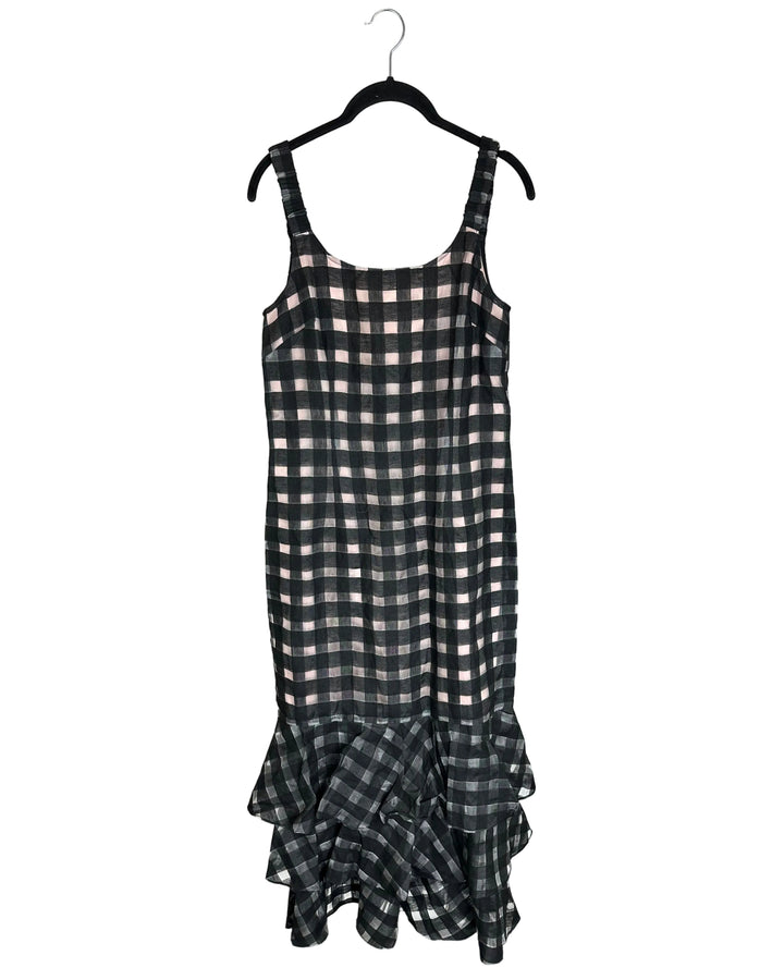 Black Plaid Asymmetric Dress - Size 6/8