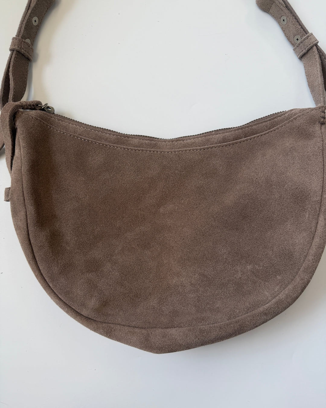 Taupe Brown Suede Crescent Shoulder Bag