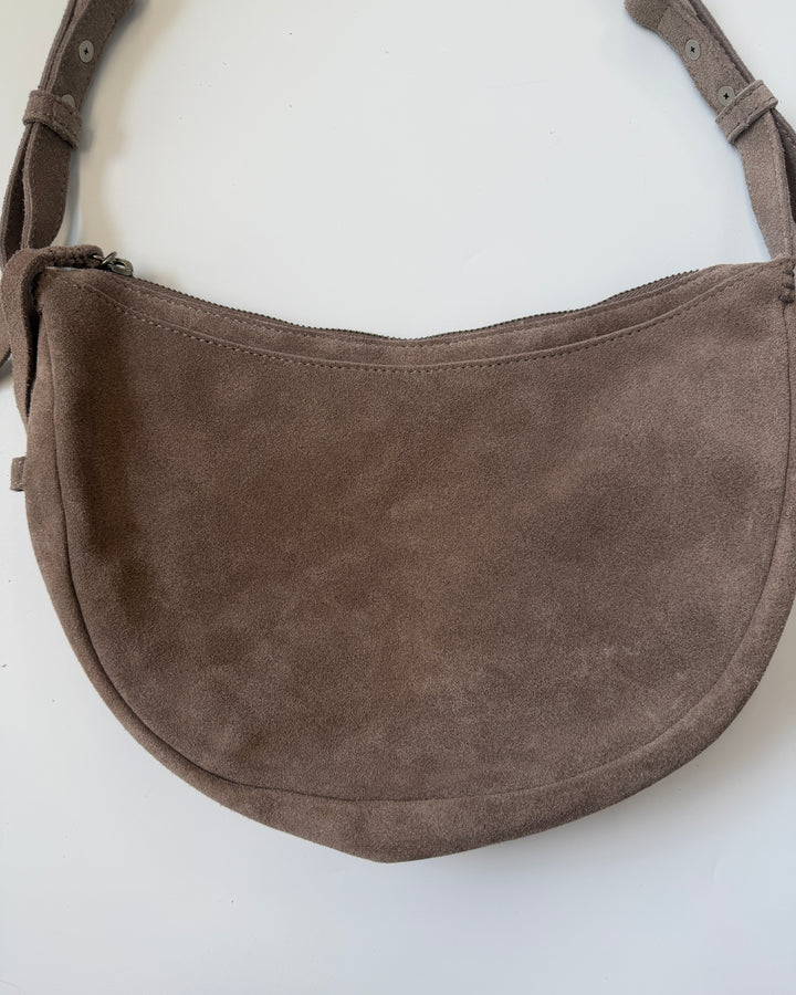 Taupe Brown Suede Crescent Shoulder Bag