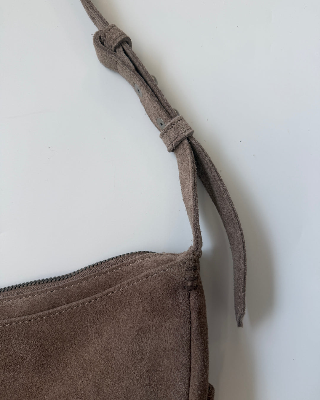 Taupe Brown Suede Crescent Shoulder Bag