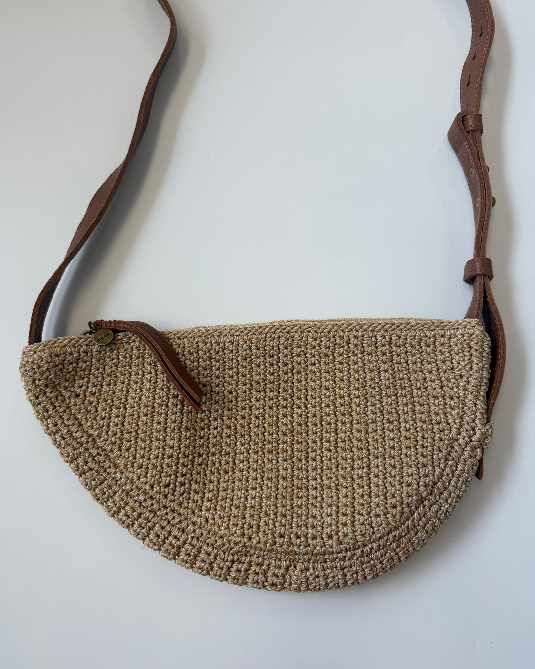Fawn Brown Crochet Crescent Bag