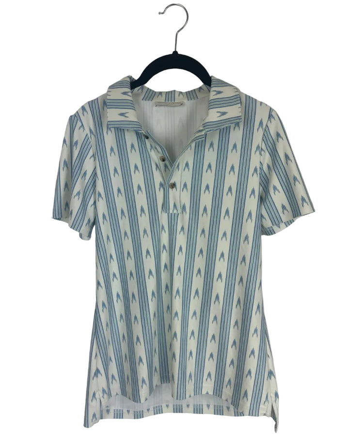 Blue Multicolored Patterned Collared Short Sleeve Top - 0/2, 2/4, 4/6