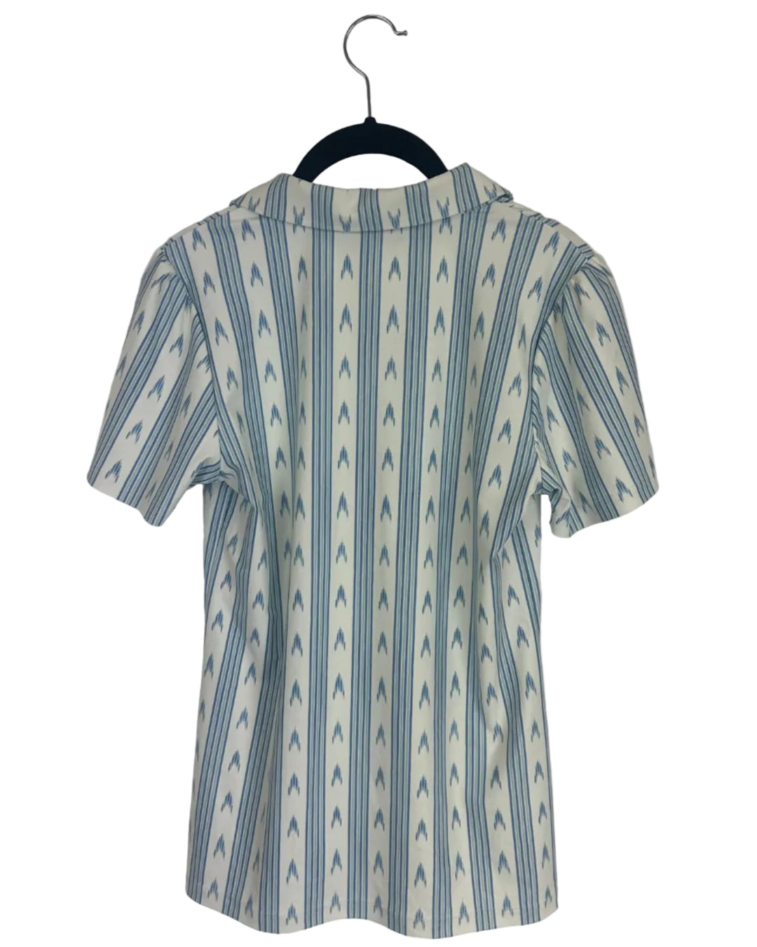 Blue Multicolored Patterned Collared Short Sleeve Top - 0/2, 2/4, 4/6