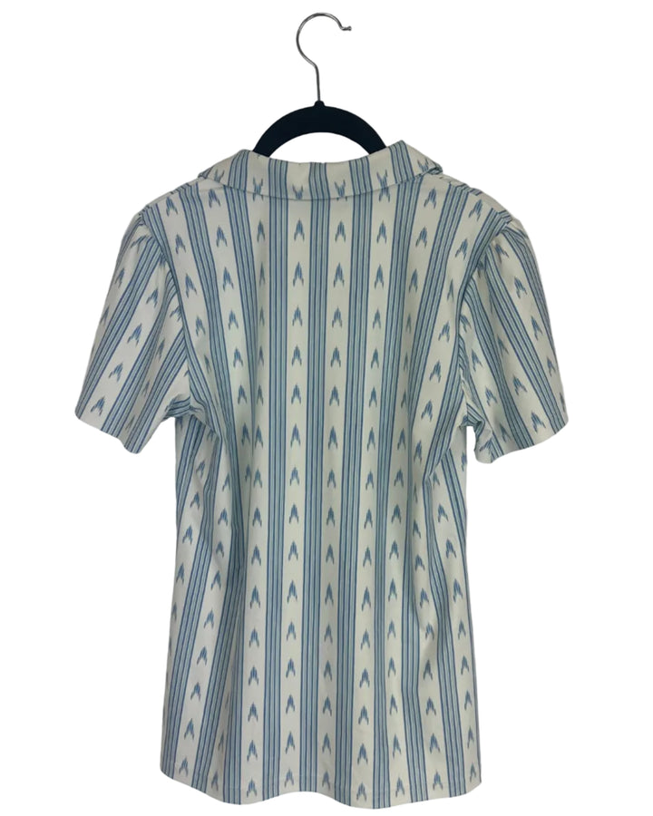 Blue Multicolored Patterned Collared Short Sleeve Top - 0/2, 2/4, 4/6