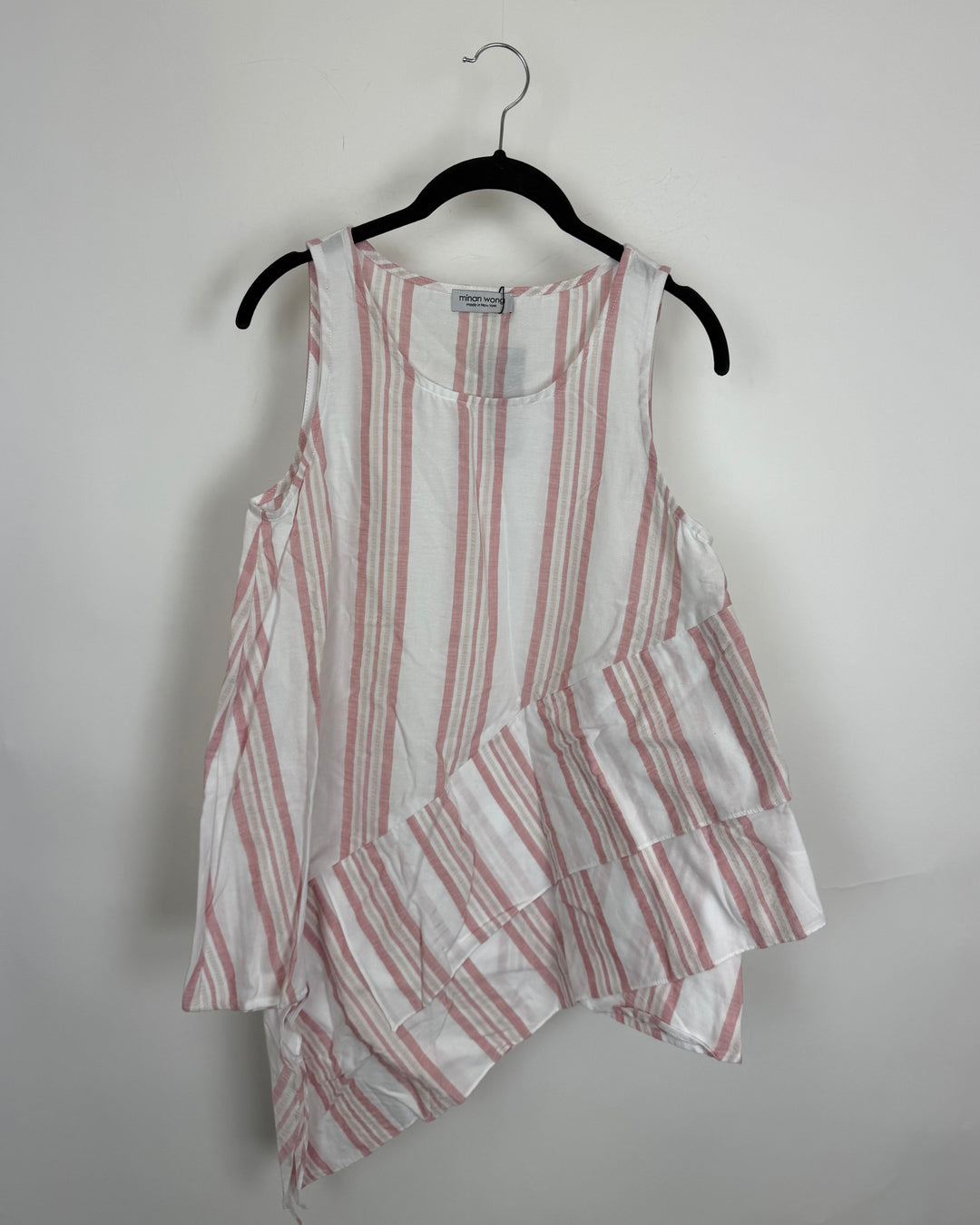 White and Pink Striped Asymmetric Top - Size 6/8
