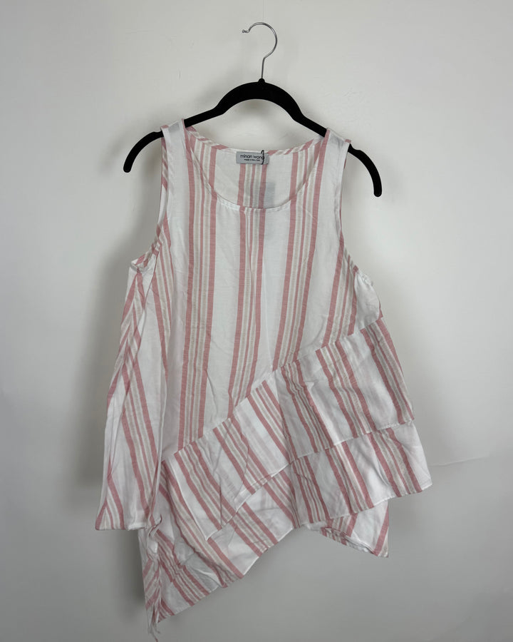 White and Pink Striped Asymmetric Top - Size 6/8