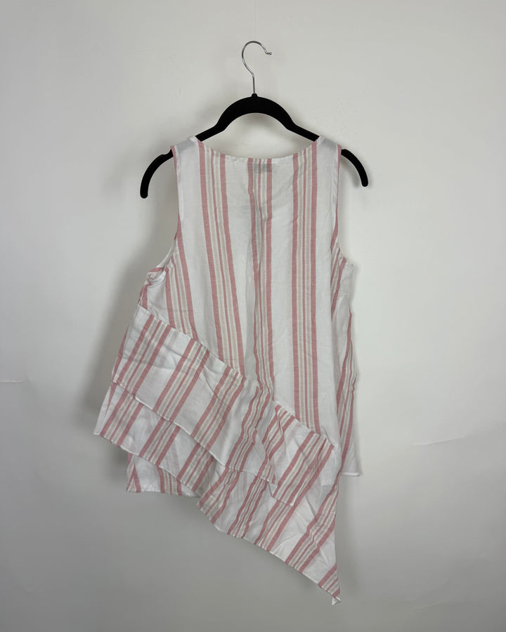 White and Pink Striped Asymmetric Top - Size 6/8