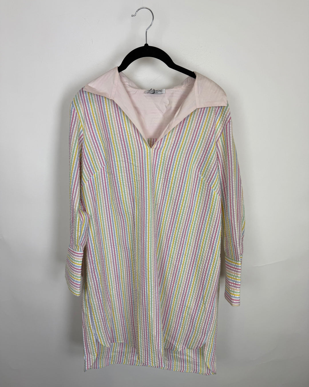 White Pastel Seersucker Shirt Dress - Size 6/8