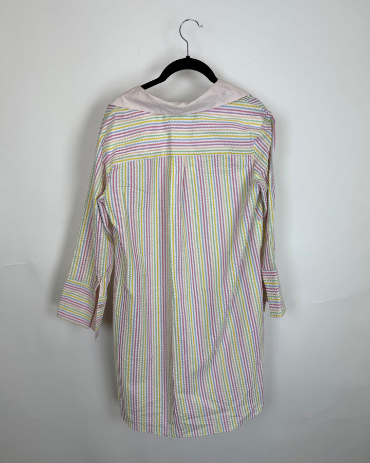White Pastel Seersucker Shirt Dress - Size 6/8