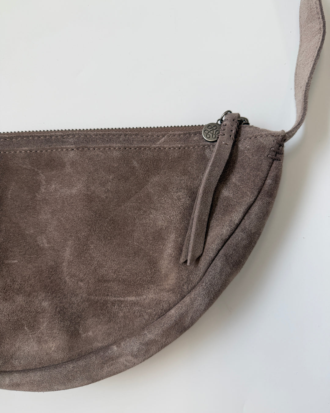 Khaki Grey Suede Crescent Bag