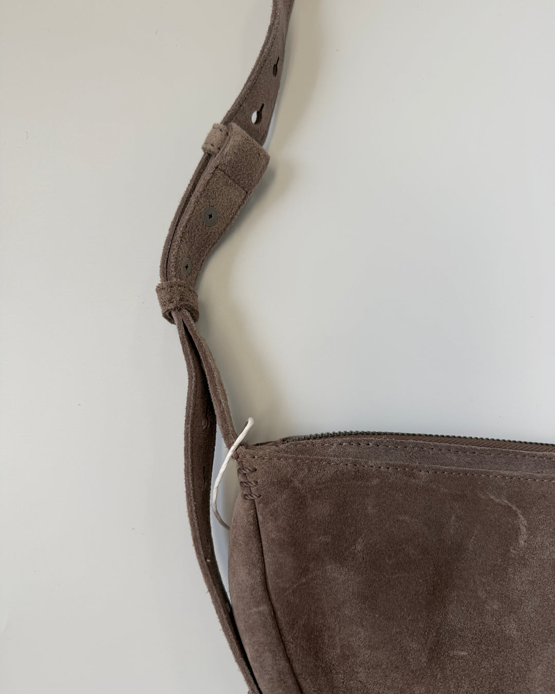 Khaki Grey Suede Crescent Bag