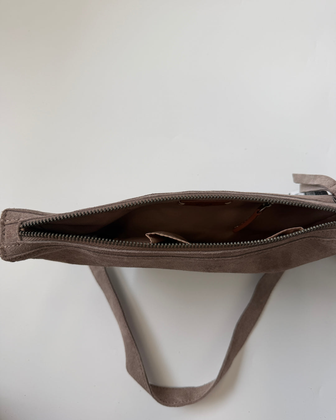 Khaki Grey Suede Crescent Bag