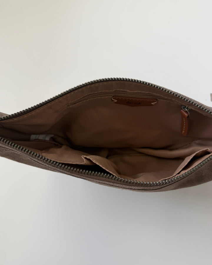 Khaki Grey Suede Crescent Bag
