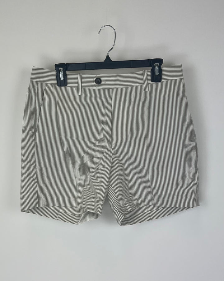 MENS Tan and White Striped Shorts - 32 Waist - 5", 7", 9" Inseams