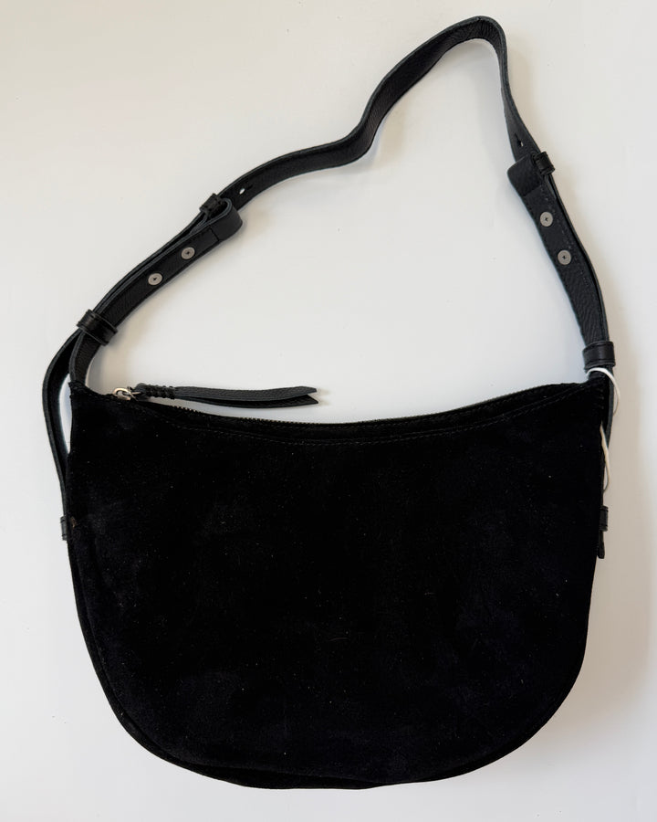 Black Suede Crescent Shoulder Bag