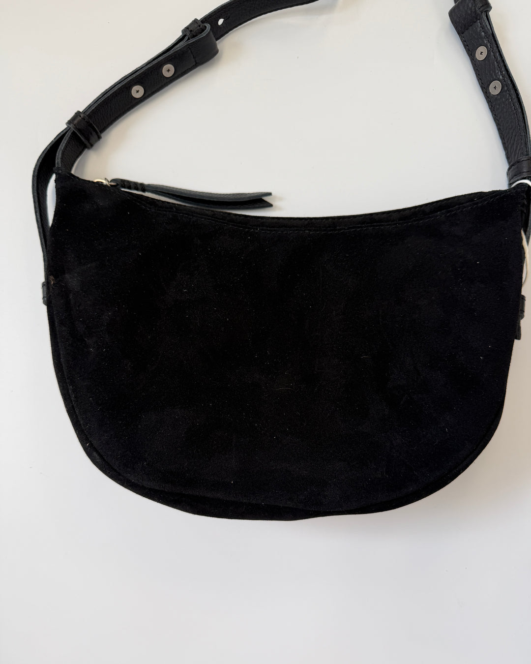 Black Suede Crescent Shoulder Bag