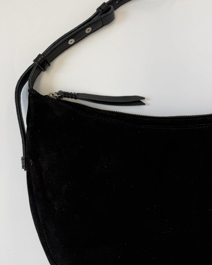 Black Suede Crescent Shoulder Bag