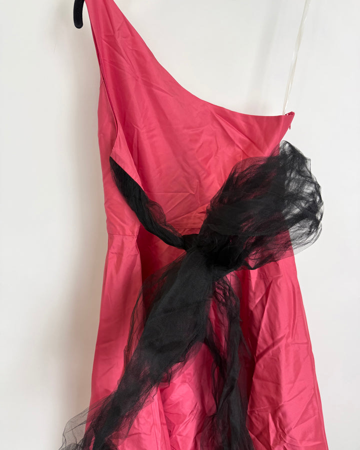 Raspberry and Black Tulle Ribbon Dress - Size 4/6