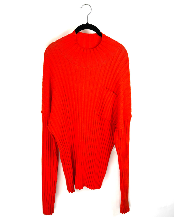 Bright Orange Front Pocket Sweater - Large