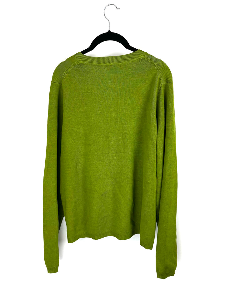 Green Button-Down Crewneck Sweater - Extra Large