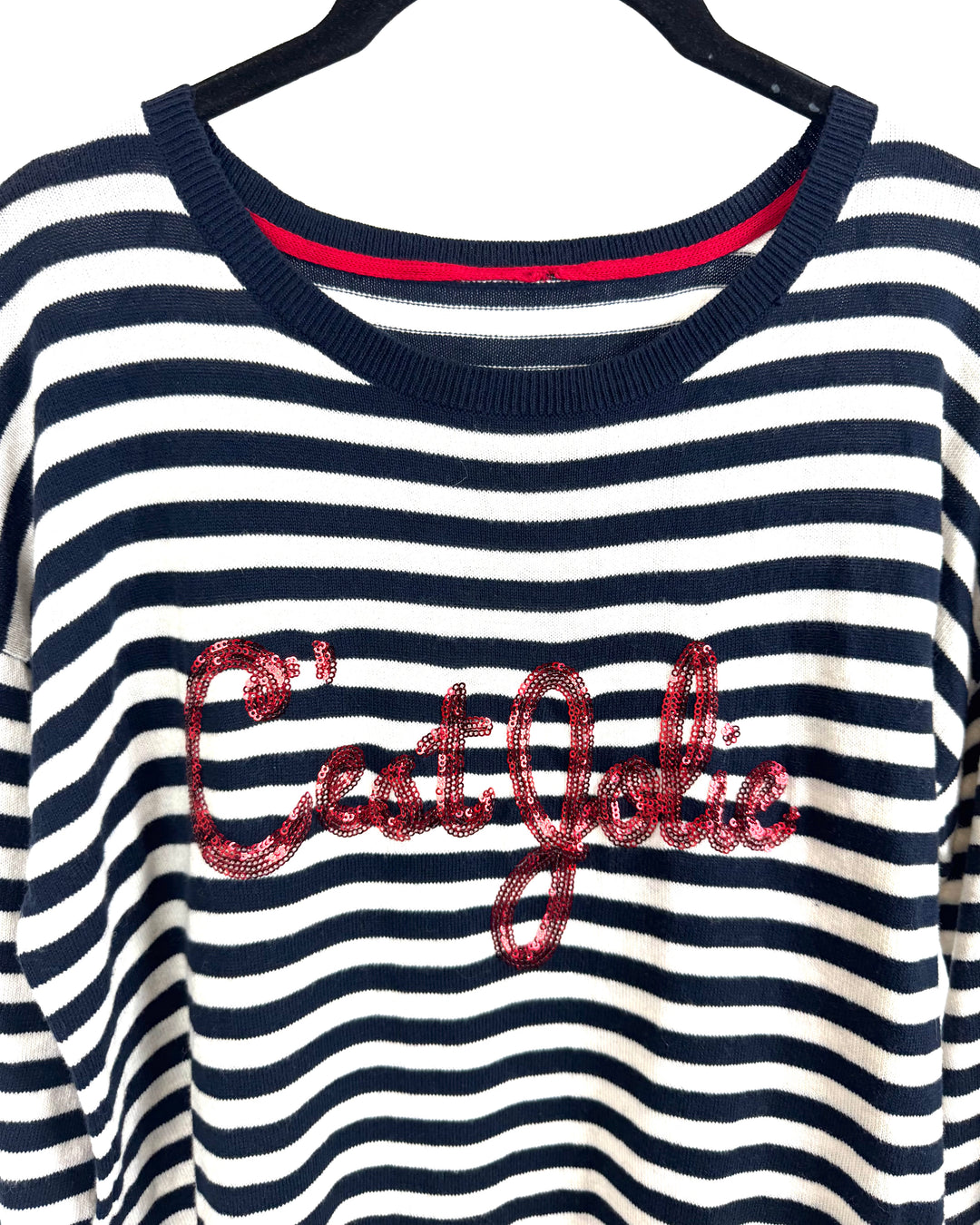 Navy Blue and White Striped Sweater - Medium