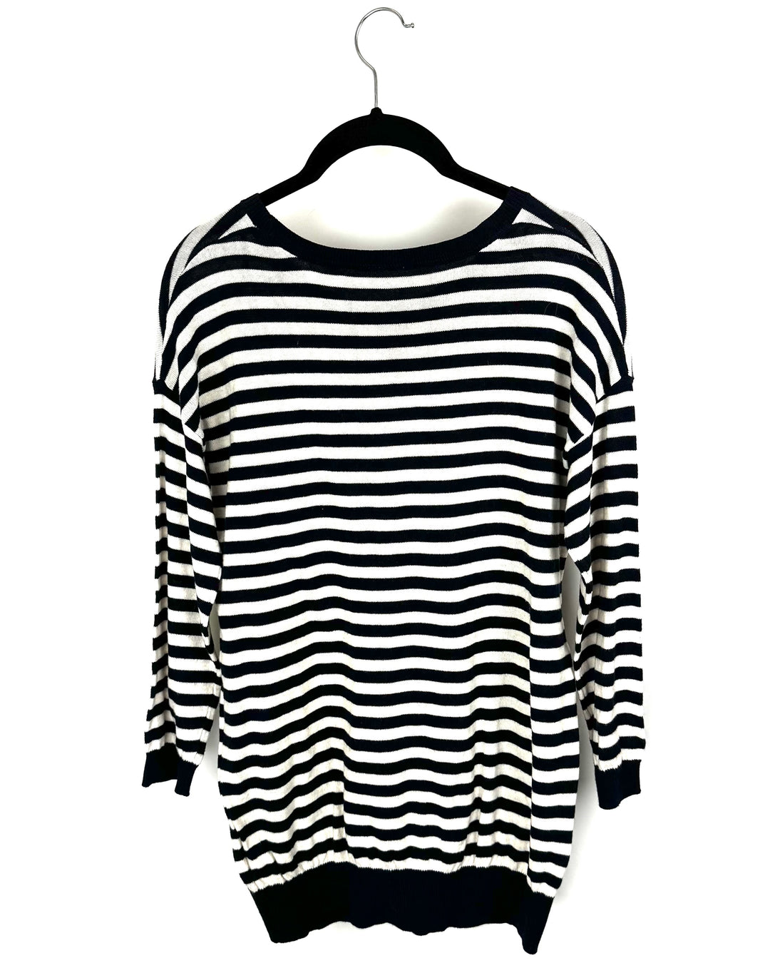 Navy Blue and White Striped Sweater - Medium