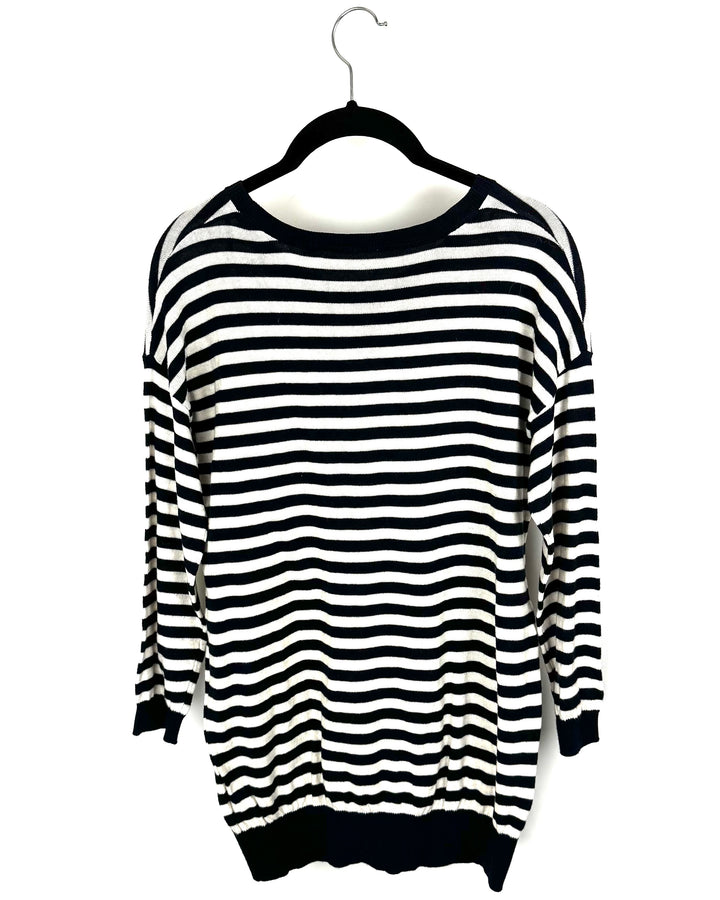 Navy Blue and White Striped Sweater - Medium