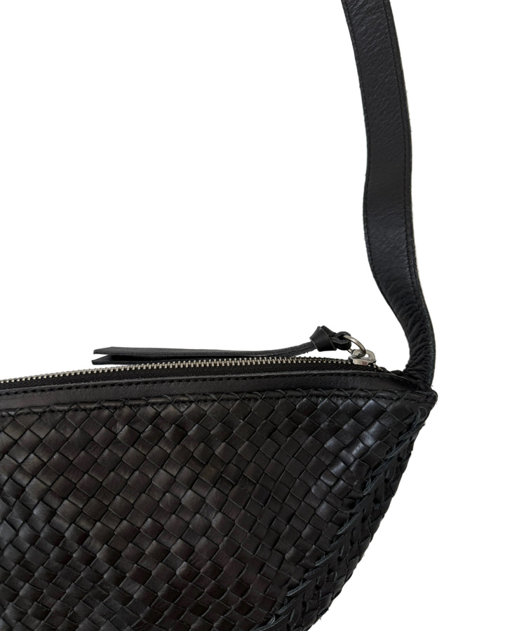 Black Woven Crescent Bag