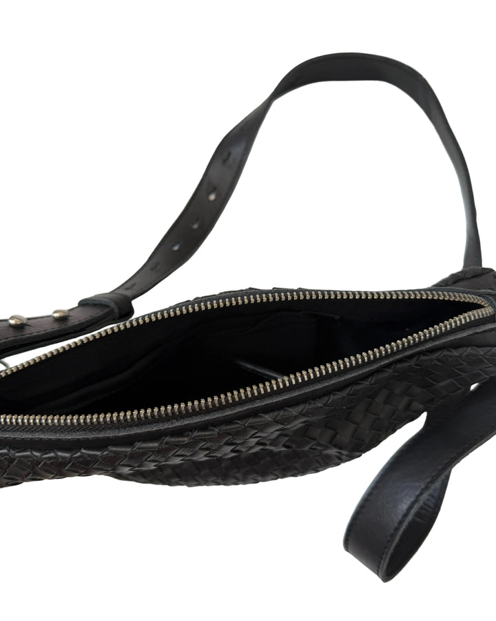 Black Woven Crescent Bag