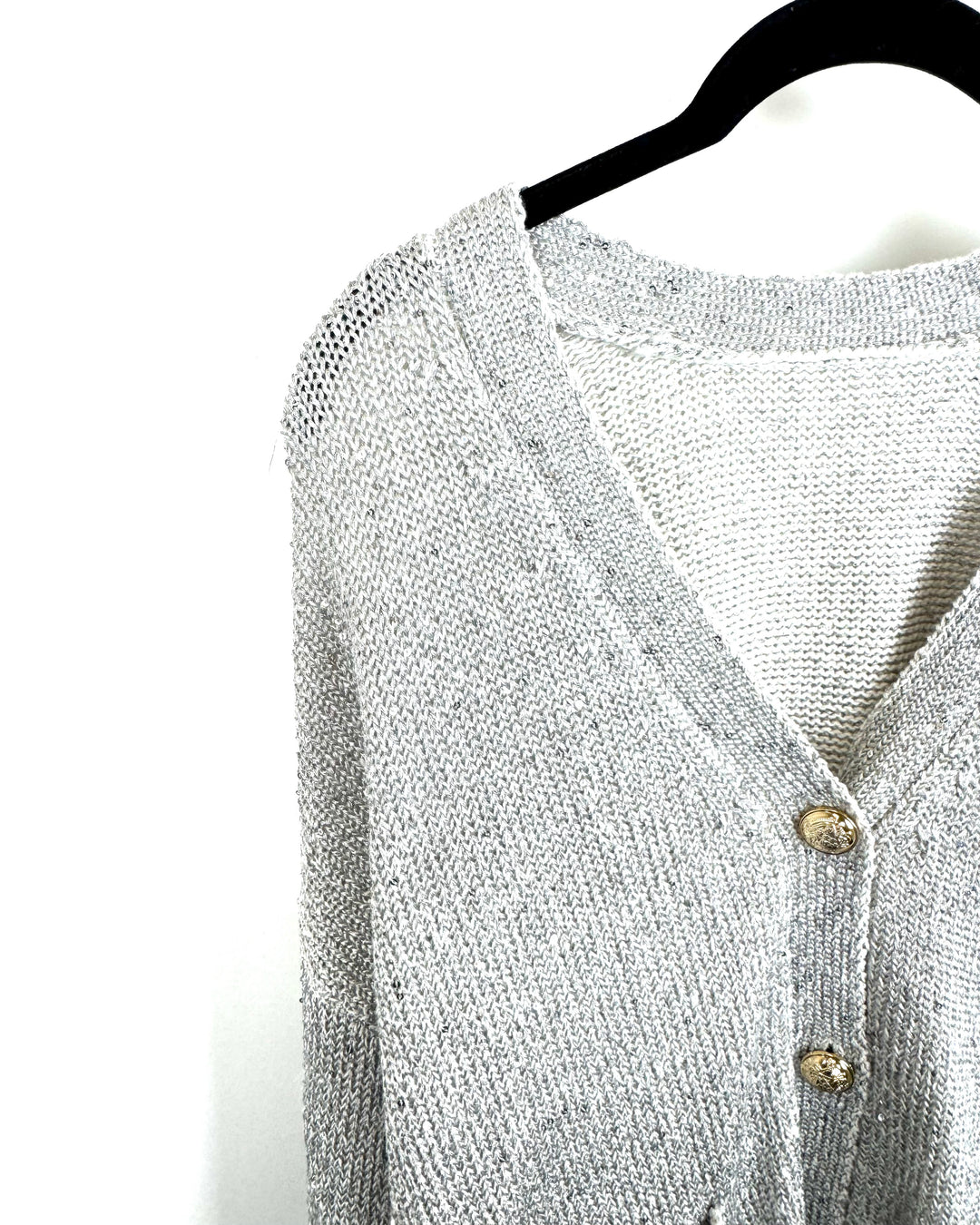 Gray Sequin V-Neck Cardigan - Medium