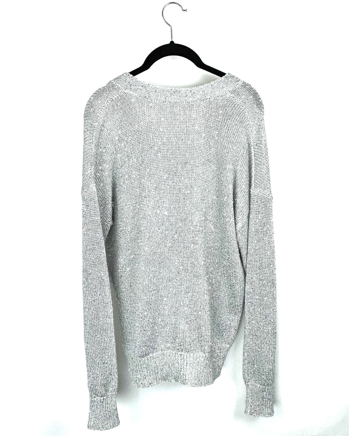 Gray Sequin V-Neck Cardigan - Medium
