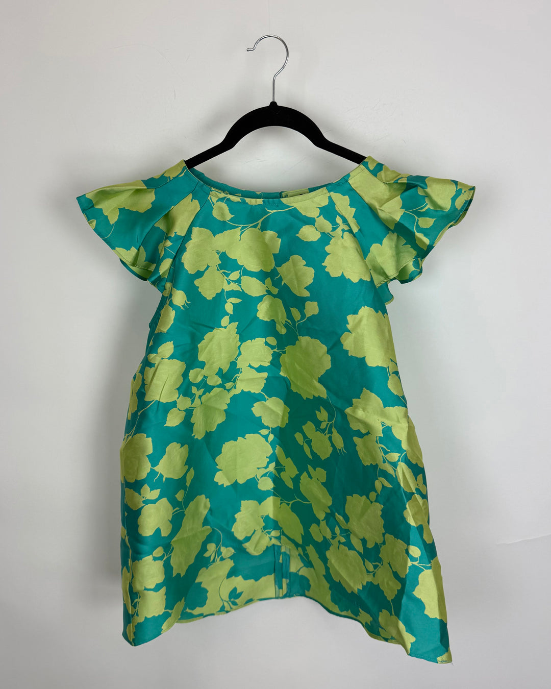 Teal Floral Ruffle Sleeve Blouse - Size 4/6