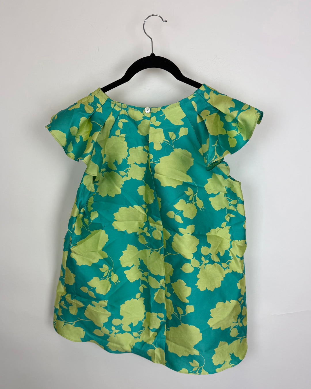 Teal Floral Ruffle Sleeve Blouse - Size 4/6