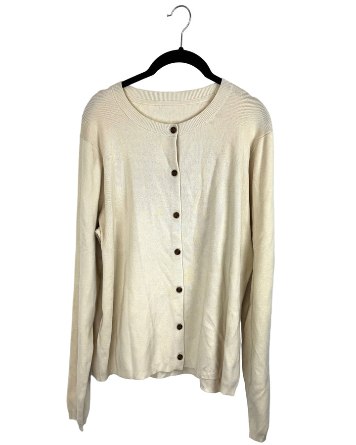 Light Beige Button-Down Crewneck Sweater - Extra Large