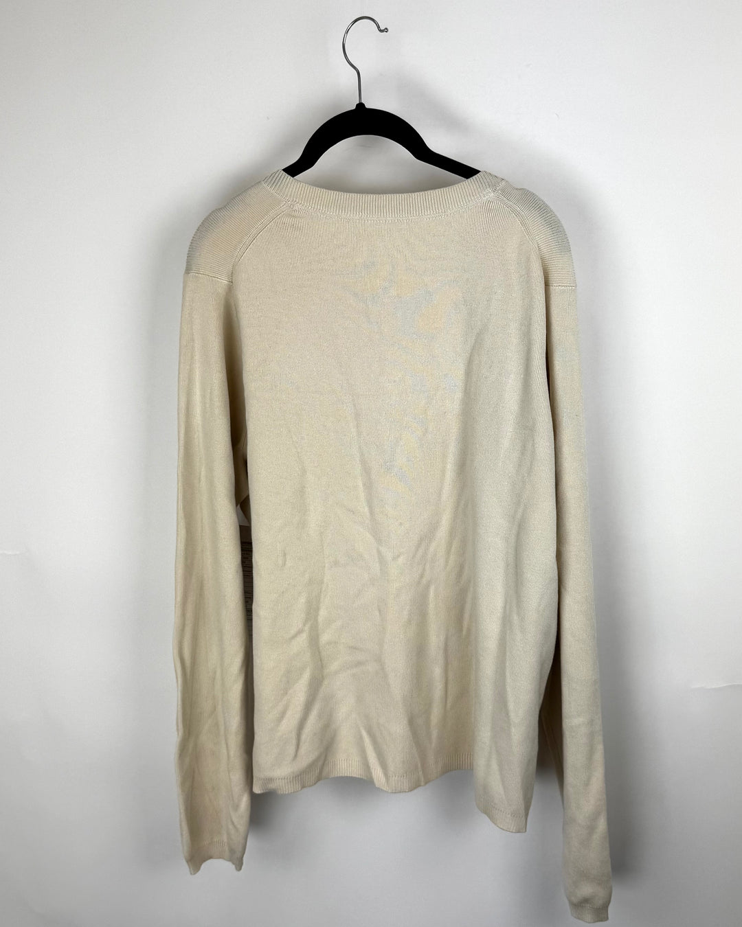 Light Beige Button-Down Crewneck Sweater - Extra Large