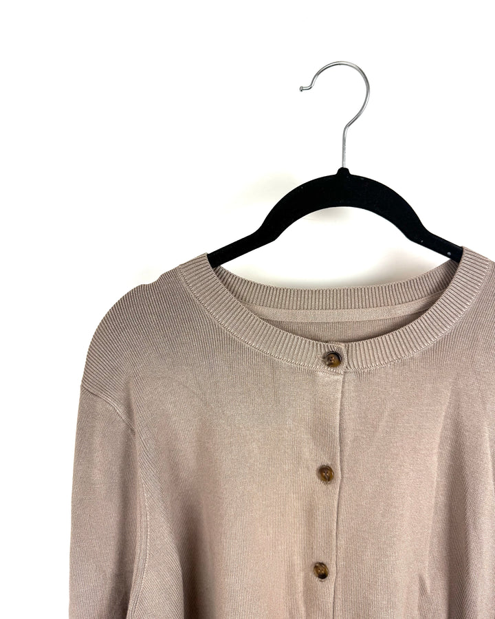 Taupe Brown Button-Down Crewneck Sweater - Extra Large