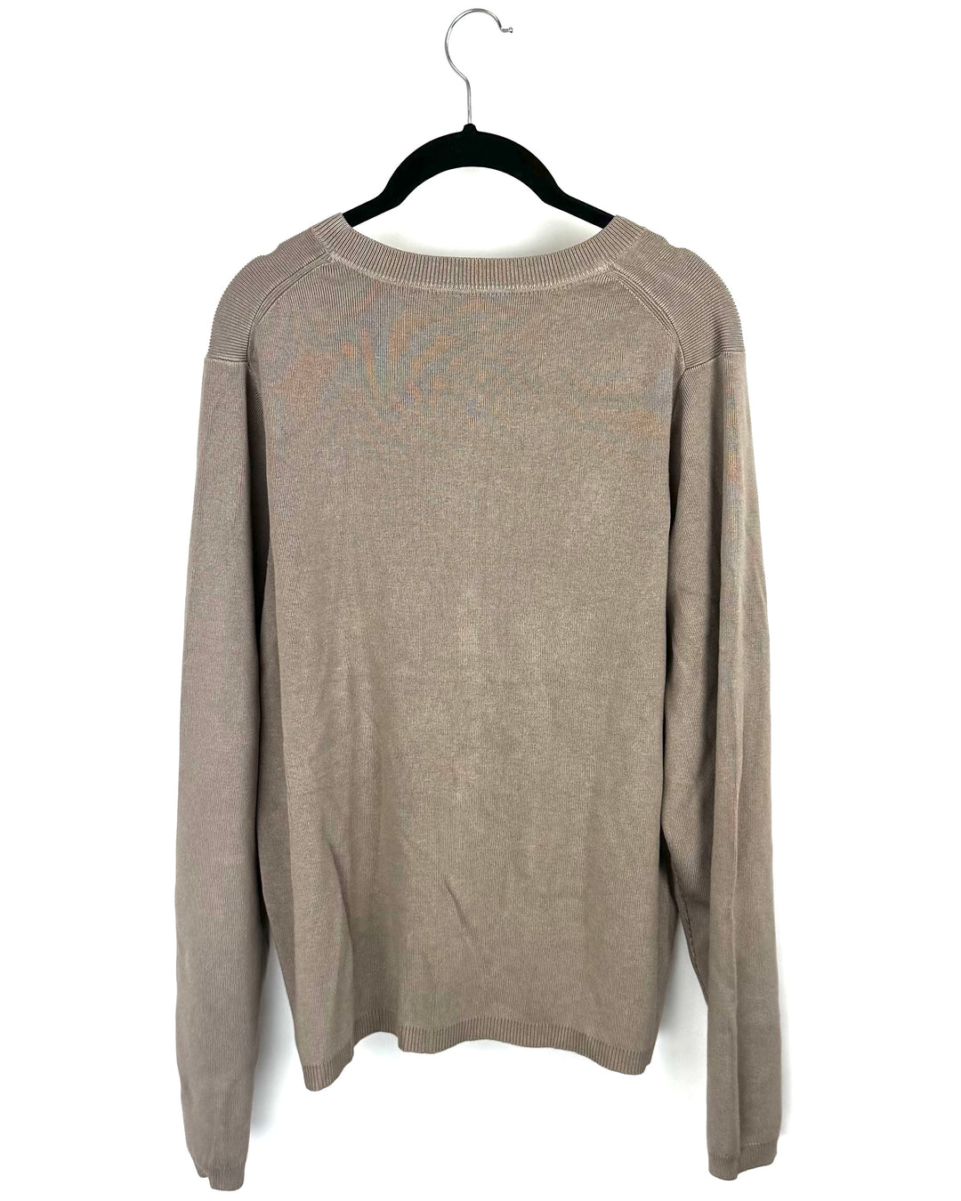 Taupe Brown Button-Down Crewneck Sweater - Extra Large