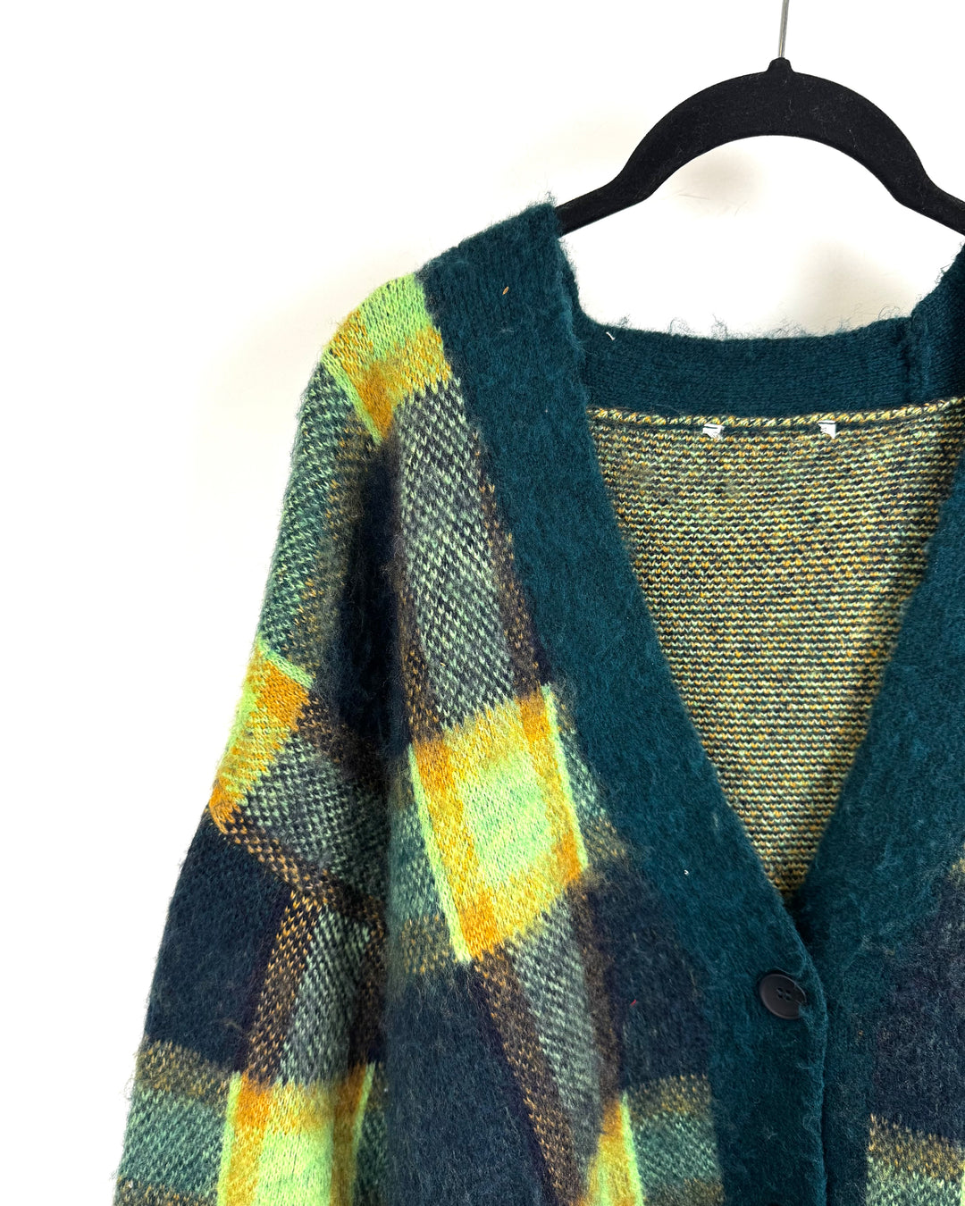 Green and Brown Plaid Cardigan - Extra Large